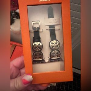 Tory Burch watch band for 38/40 Apple Watch. Black Band with Gold TB insignia.